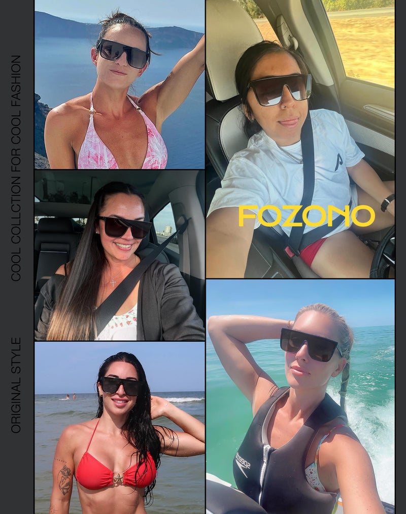 Fozono Trendy Square Oversized Sunglasses for Women Men Retro Flat Top Shield Sun Glasses UV Protection Once Piece Lens Tortoise Frame/Brown Lens - Image 3