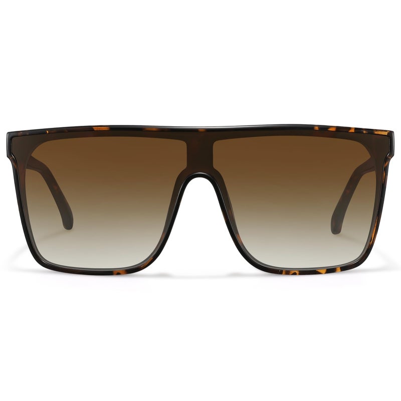 Fozono Trendy Square Oversized Sunglasses for Women Men Retro Flat Top Shield Sun Glasses UV Protection Once Piece Lens Tortoise Frame/Brown Lens - Image 1
