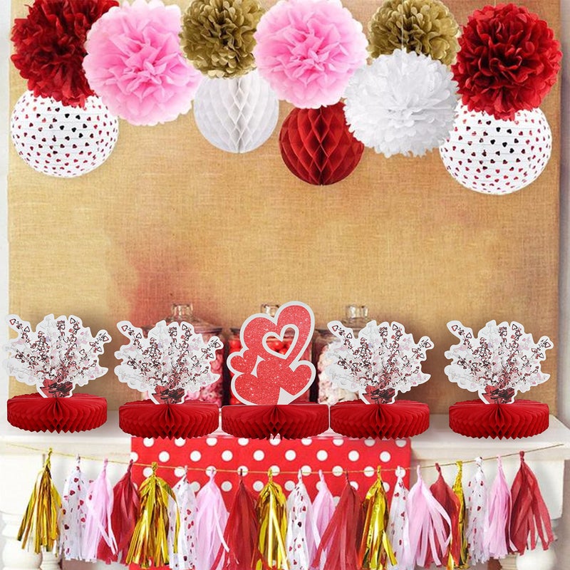 Pandecor 8 Pieces Red Heart Paper Table Centerpieces for Celebrate Valentine's Day, Table Honeycomb Paper Decorations for Wedding Confession Anniversary - Image 5