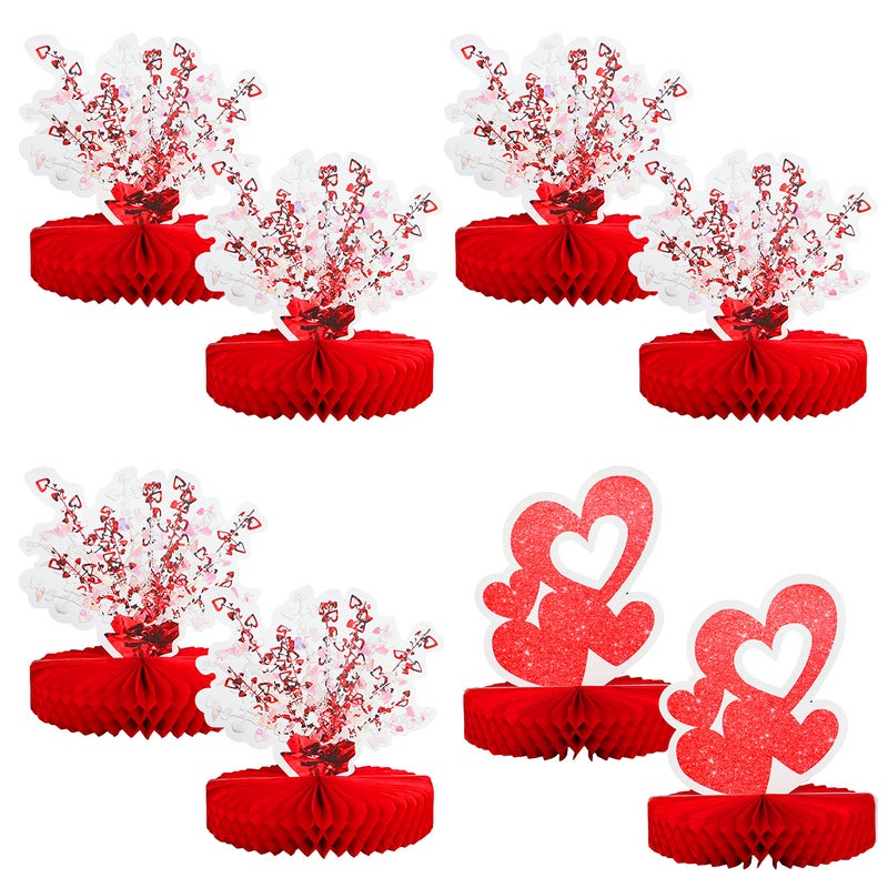 Pandecor 8 Pieces Red Heart Paper Table Centerpieces for Celebrate Valentine's Day, Table Honeycomb Paper Decorations for Wedding Confession Anniversary - Image 1