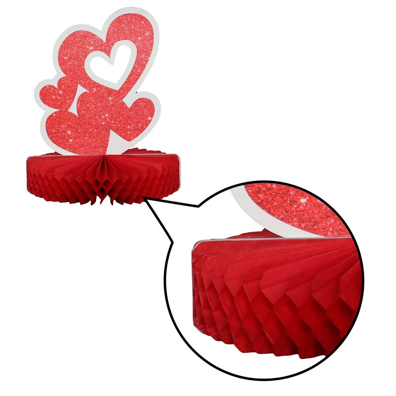 Pandecor 8 Pieces Red Heart Paper Table Centerpieces for Celebrate Valentine's Day, Table Honeycomb Paper Decorations for Wedding Confession Anniversary - Image 3