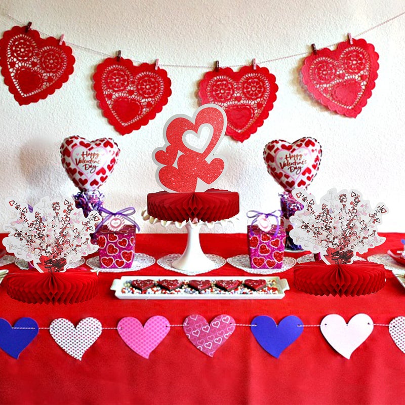 Pandecor 8 Pieces Red Heart Paper Table Centerpieces for Celebrate Valentine's Day, Table Honeycomb Paper Decorations for Wedding Confession Anniversary - Image 4