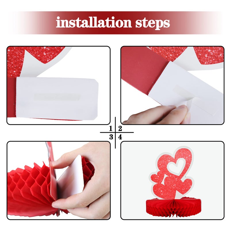 Pandecor 8 Pieces Red Heart Paper Table Centerpieces for Celebrate Valentine's Day, Table Honeycomb Paper Decorations for Wedding Confession Anniversary - Image 2
