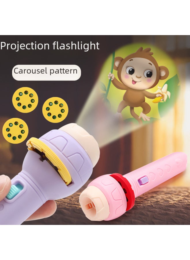 Generic - Mini Cartoon Projection Children's Flashlight Early Education Animal Baby Stall Toy Projection Machine Toy Stall-Color:Figure 56 Projection Flashlight-Pink - Image 1
