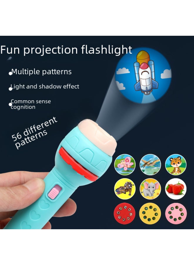 Generic - Mini Cartoon Projection Children's Flashlight Early Education Animal Baby Stall Toy Projection Machine Toy Stall-Color:Figure 56 Projection Flashlight-Pink - Image 1