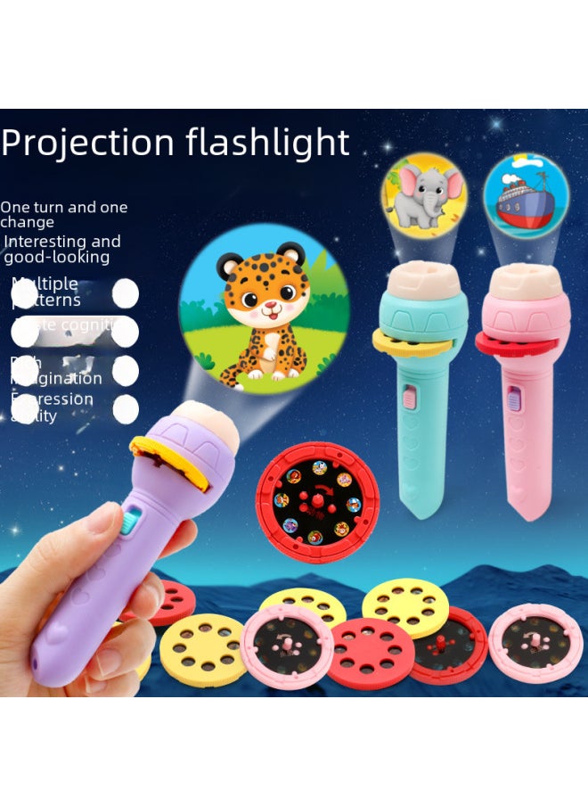 Generic - Mini Cartoon Projection Children's Flashlight Early Education Animal Baby Stall Toy Projection Machine Toy Stall-Color:Figure 56 Projection Flashlight-Pink - Image 1