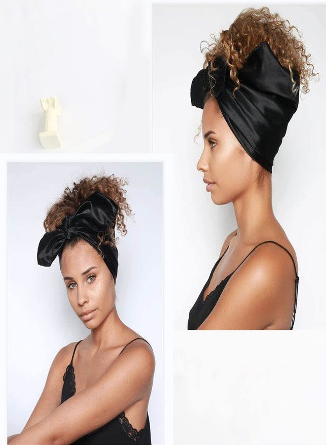 وشاح فيميت أسود حريري الملمس، مربع الشكل 35 بوصة، وشاح رأس من الساتان بلون موحد عتيق للف الشعر ليلاً (أسود) - Image 5