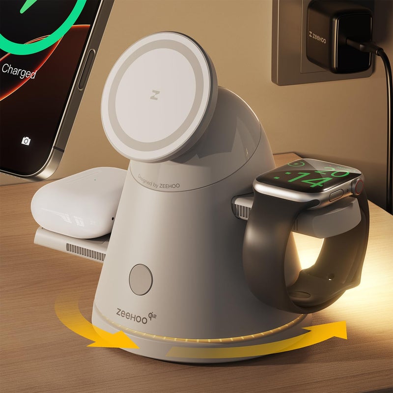 ZEEHOO 3 in 1 Charging Station for Apple DevicesQi2 MagSafe Charger StandLightFast Wireless Charging Station for iPhone 171615141312AirPodsiWatchPixel 10 Samsung Galaxy Watch30W Adapter - Image 2