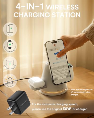 ZEEHOO 3 in 1 Charging Station for Apple DevicesQi2 MagSafe Charger StandLightFast Wireless Charging Station for iPhone 171615141312AirPodsiWatchPixel 10 Samsung Galaxy Watch30W Adapter - Image 3