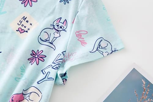 PNAEONG Women's Nightgowns Short Sleeves Cotton Sleepwear Print Sleep Shirt XTSY108-Blue Cat-S - Image 5