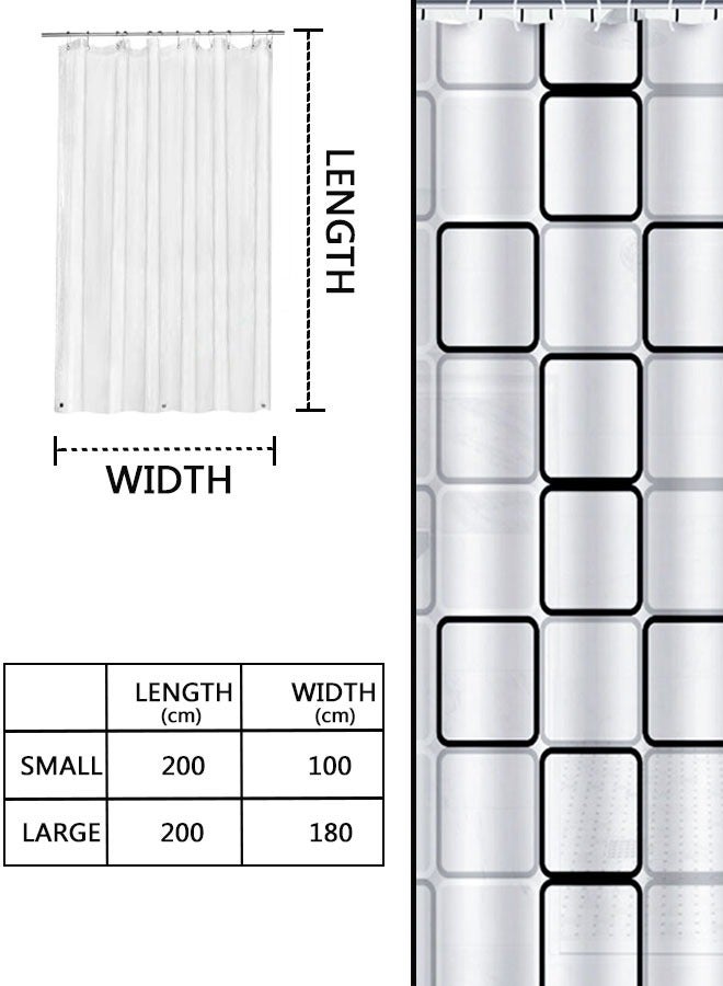 Long Shower Curtain Liner, PEVA Thick Plastic Shower Curtain with Rust-Proof Metal Grommets, Waterproof Shower Liner for Bathroom, Large Square Pattern, 180X200cm - Image 2