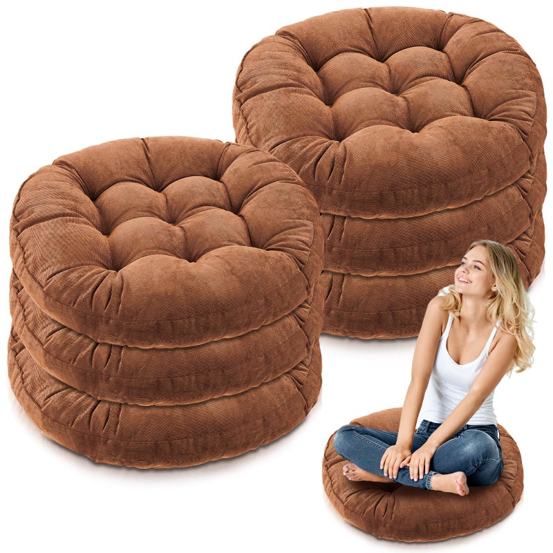Jerify 6 Pcs Floor Pillow Cushions 22 x 22 Inch Round Square Large Meditation Floor Pillow for Classroom Adult Meditation Picnic Party Seating Learning Daycare School (Round,Brown) - Image 1