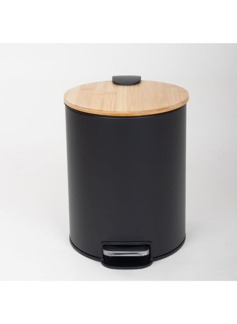 Zinnia 5L Black Bamboo Trash Bin with Soft Close and Anti-Slip Base