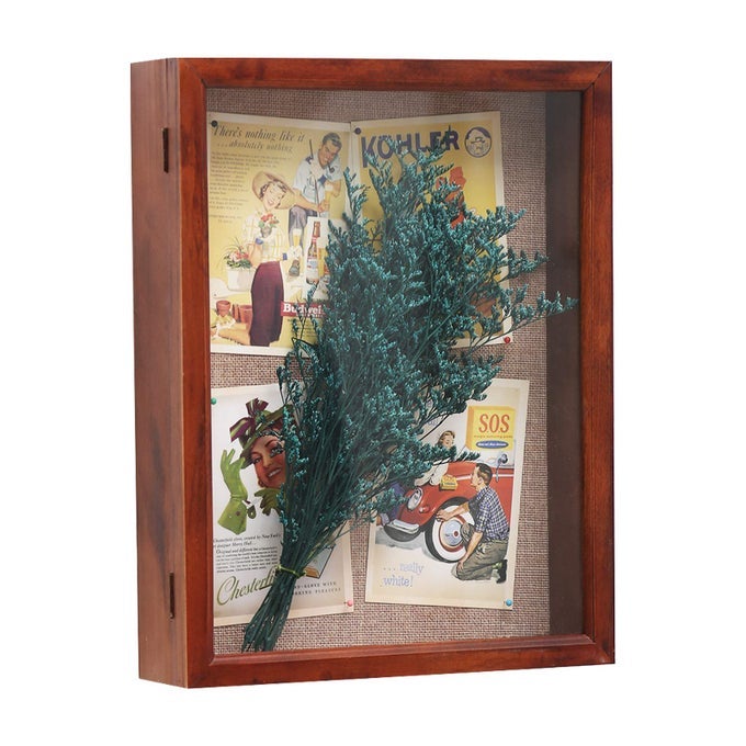 11X14 LARGE SHADOW BOX DEEP DISPLAY CASE WITH HINGE DOOR CLEAR MEMORY BOX FOR WEDDING FLOWERS MEMORABILIA AWARDS MEDALSCHERRY