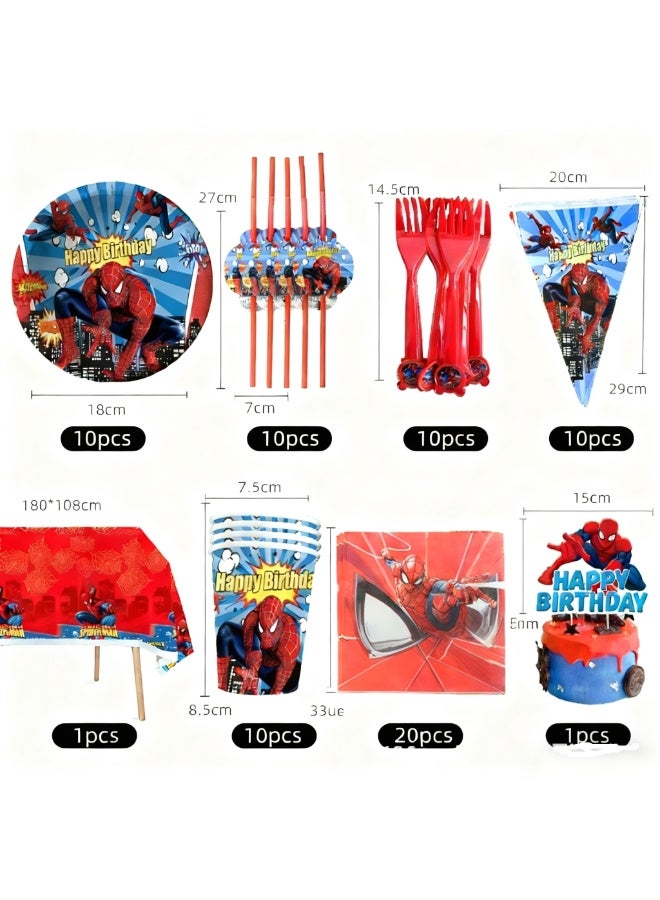 JAYATO 72 pc Red Spider-Man Theme Birthday Paper Plates, Cups, Napkins, Cutlery Set of Knives, Forks and Spoons Party Decoration Tableware Accessories Set - Image 1