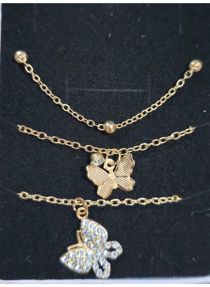 بريميم طقم أساور ساحرة على شكل فراشة للنساء - مجوهرات معصم بتصميم فراشة كريستالية مطلية بالذهب وقصة مفتوحة - Image 2