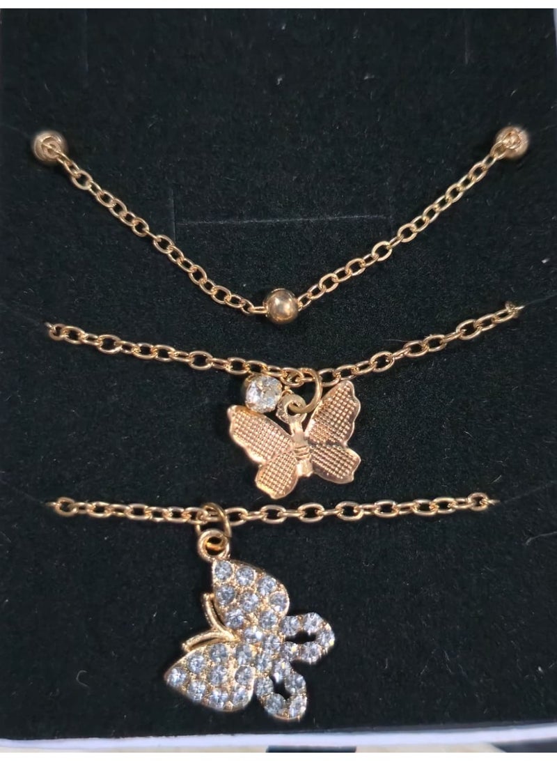 بريميم طقم أساور ساحرة على شكل فراشة للنساء - مجوهرات معصم بتصميم فراشة كريستالية مطلية بالذهب وقصة مفتوحة - Image 3
