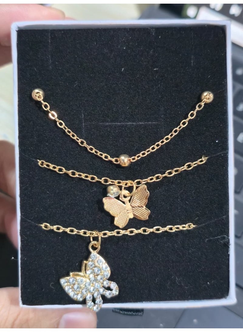 بريميم طقم أساور ساحرة على شكل فراشة للنساء - مجوهرات معصم بتصميم فراشة كريستالية مطلية بالذهب وقصة مفتوحة - Image 1