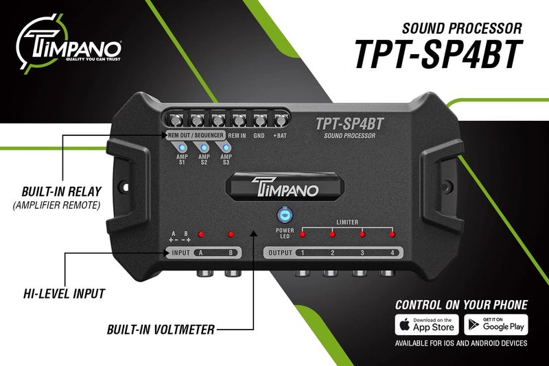 Timpano TPT-SP4BT Bluetooth DSP 4 Output Channel- Full Digital Signal DSP Car Audio Processor - Built-in Voltmeter and Remote Relay - Image 2