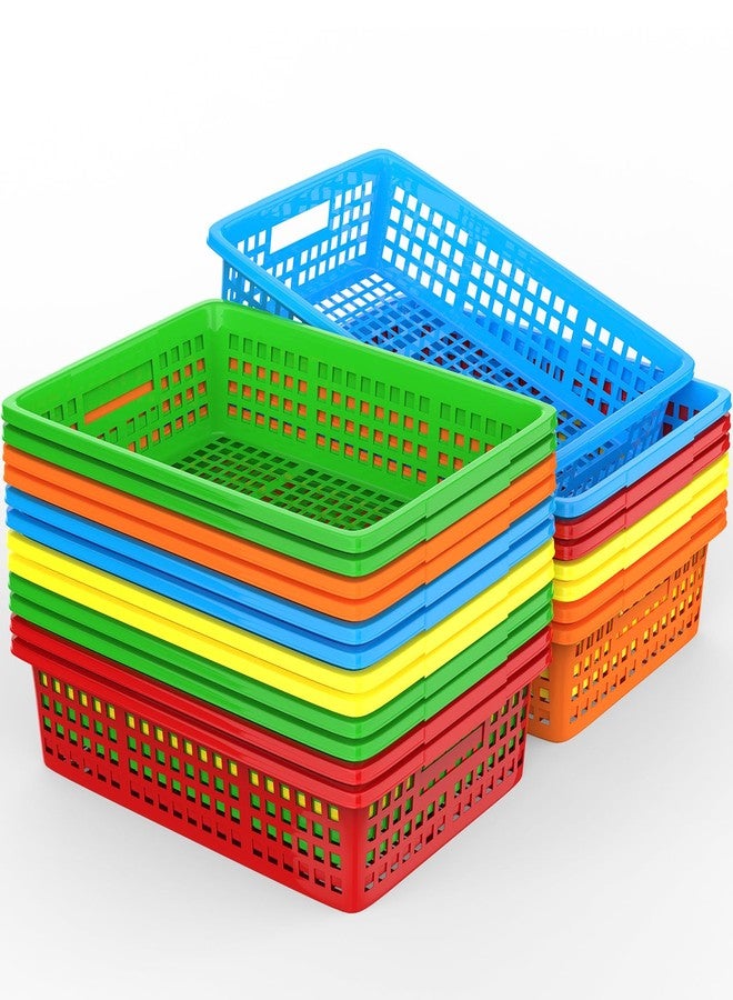 BeapTcely 10 Pcs Classroom Storage Baskets, 13.5''x10'' Letter Size A4 Paper Trays Plastic Colorful Turn in Trays Classroom Storage Bins for School Office Teacher Supplies (10) - Image 1