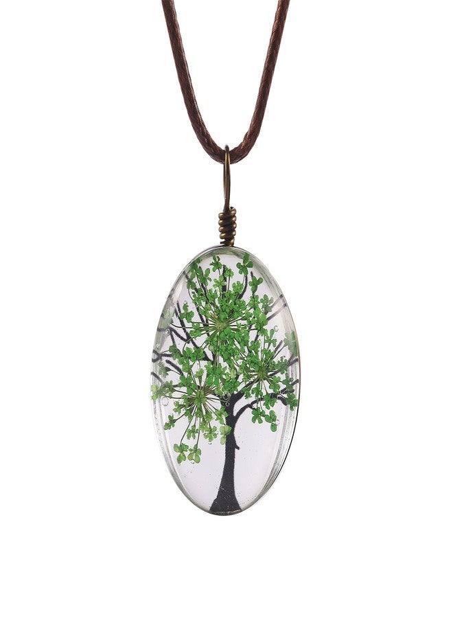 اف ام اف ام42 قلادة بيضاوية الشكل من زهور الدانتيل الملكة آن المجففة، من تصميم FM FM42 Green Life of Tree، رقم الموديل FN4072 - Image 1