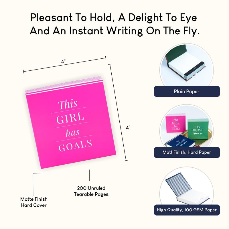 CHAARPAI Jotter Notepad For Daily Notes & Ideas | Stylish "This Girl Has Goals" Memo Pad for Journal | Writing Pad Diary for Students, Notes, Lists, Small NoteBook With 200 Blank Pages Size-4X4 Inch(Pink) - Image 4