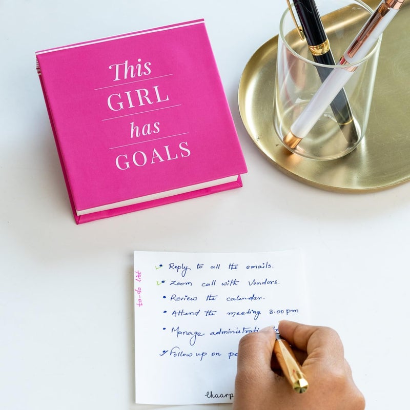 CHAARPAI Jotter Notepad For Daily Notes & Ideas | Stylish "This Girl Has Goals" Memo Pad for Journal | Writing Pad Diary for Students, Notes, Lists, Small NoteBook With 200 Blank Pages Size-4X4 Inch(Pink) - Image 2