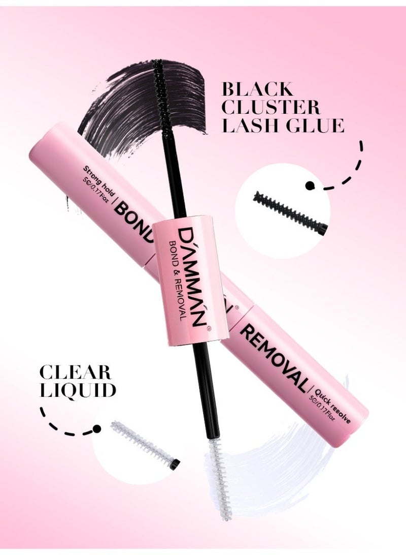 D'AMMA'N DAMMAN 2-in-1 Lash Bond and Remover, Black Cluster Lash Glue & Clear Remover Dual Ended, 48H Waterproof, 30s Quick Dissolve, 10g - Image 2