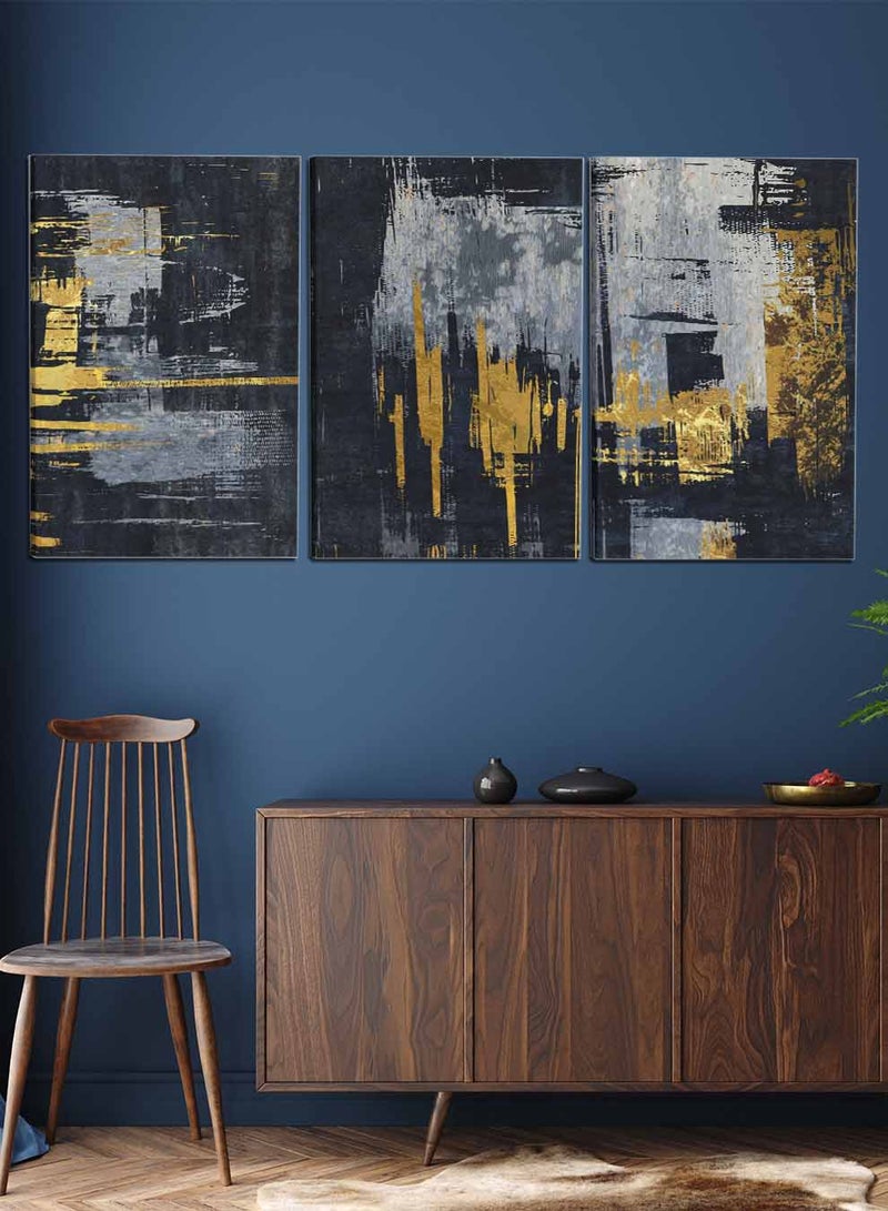 لوحة طقم من ٣ لوحات كانفاس على إطار خشبي، تصميم رسم يدوي عصري، للمنزل، غرفة المعيشة، المكتب، الديكور - Image 1