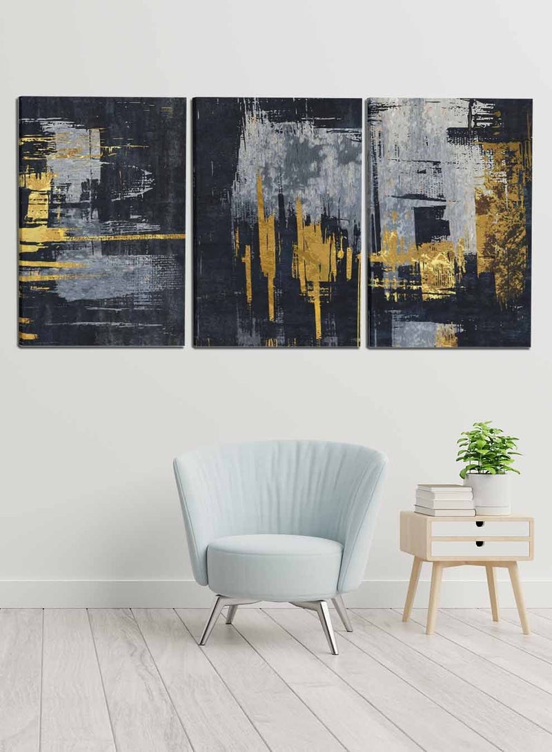 لوحة طقم من ٣ لوحات كانفاس على إطار خشبي، تصميم رسم يدوي عصري، للمنزل، غرفة المعيشة، المكتب، الديكور - Image 2