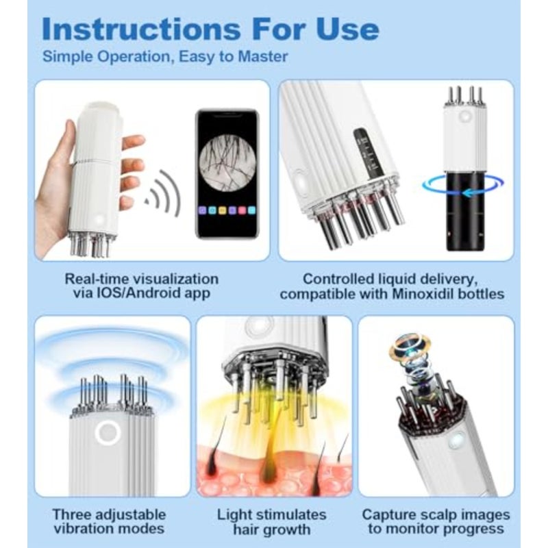 3 in 1 Electric Scalp Massager and Hair Oil Applicator Camera, Wireless Smart Visual Massager Scalp Applicator Brush - Image 5