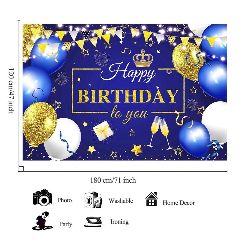 YinQin 180x120 cm Royal Navy Gold Happy Birthday Party Photography Backgrounds Backdrops Cloth 71x47 inch Glitter Navy Blue Golden Happy Birthday Sign Banners Decorations Supplies for Women Men - Image 4