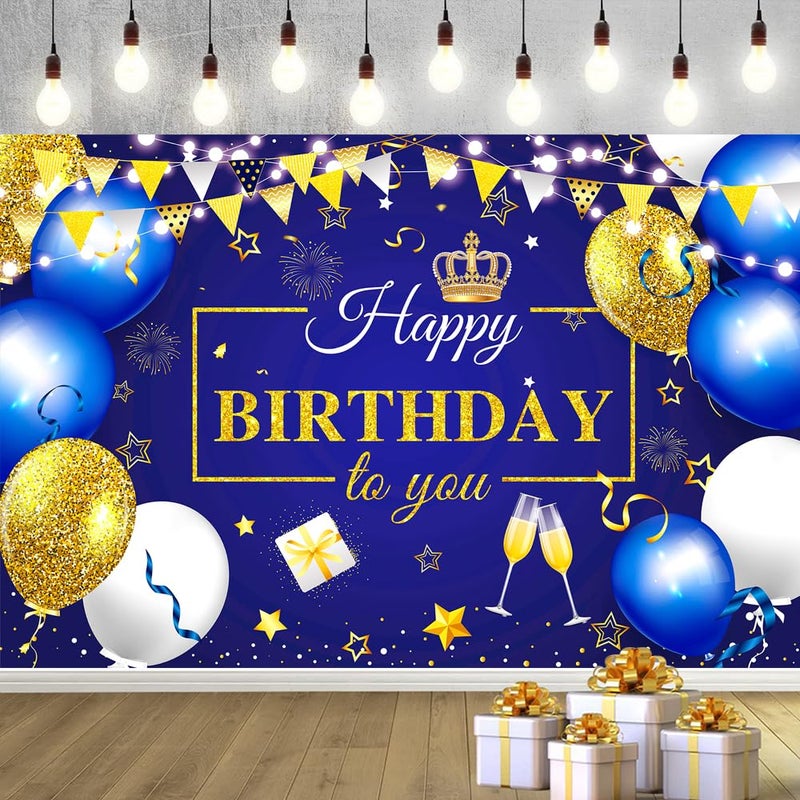 YinQin 180x120 cm Royal Navy Gold Happy Birthday Party Photography Backgrounds Backdrops Cloth 71x47 inch Glitter Navy Blue Golden Happy Birthday Sign Banners Decorations Supplies for Women Men - Image 3