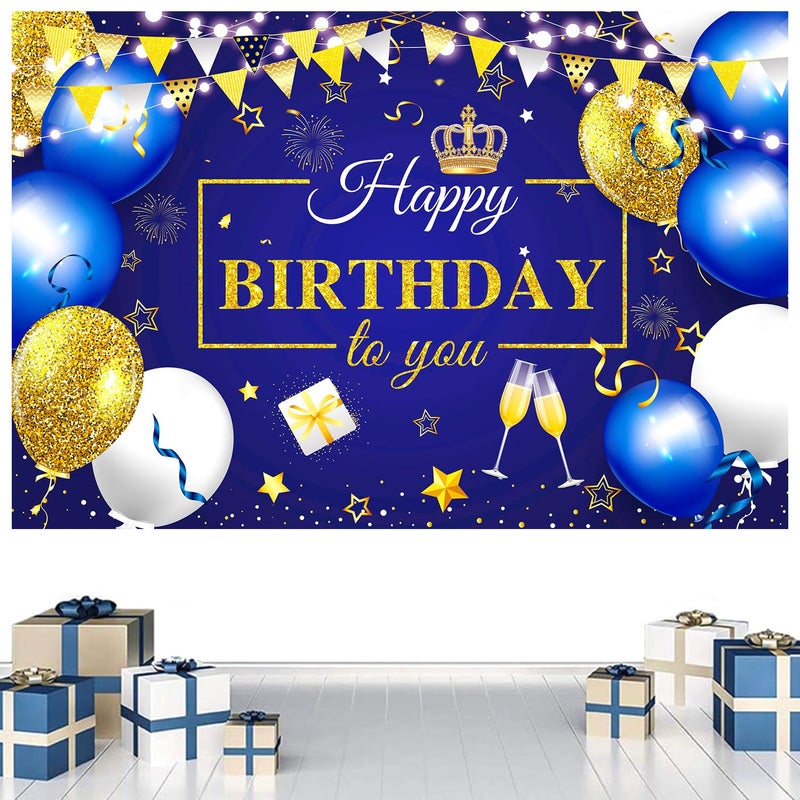 YinQin 180x120 cm Royal Navy Gold Happy Birthday Party Photography Backgrounds Backdrops Cloth 71x47 inch Glitter Navy Blue Golden Happy Birthday Sign Banners Decorations Supplies for Women Men - Image 5