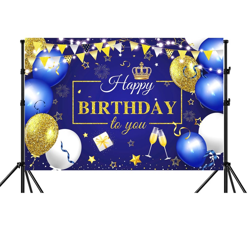 YinQin 180x120 cm Royal Navy Gold Happy Birthday Party Photography Backgrounds Backdrops Cloth 71x47 inch Glitter Navy Blue Golden Happy Birthday Sign Banners Decorations Supplies for Women Men - Image 2