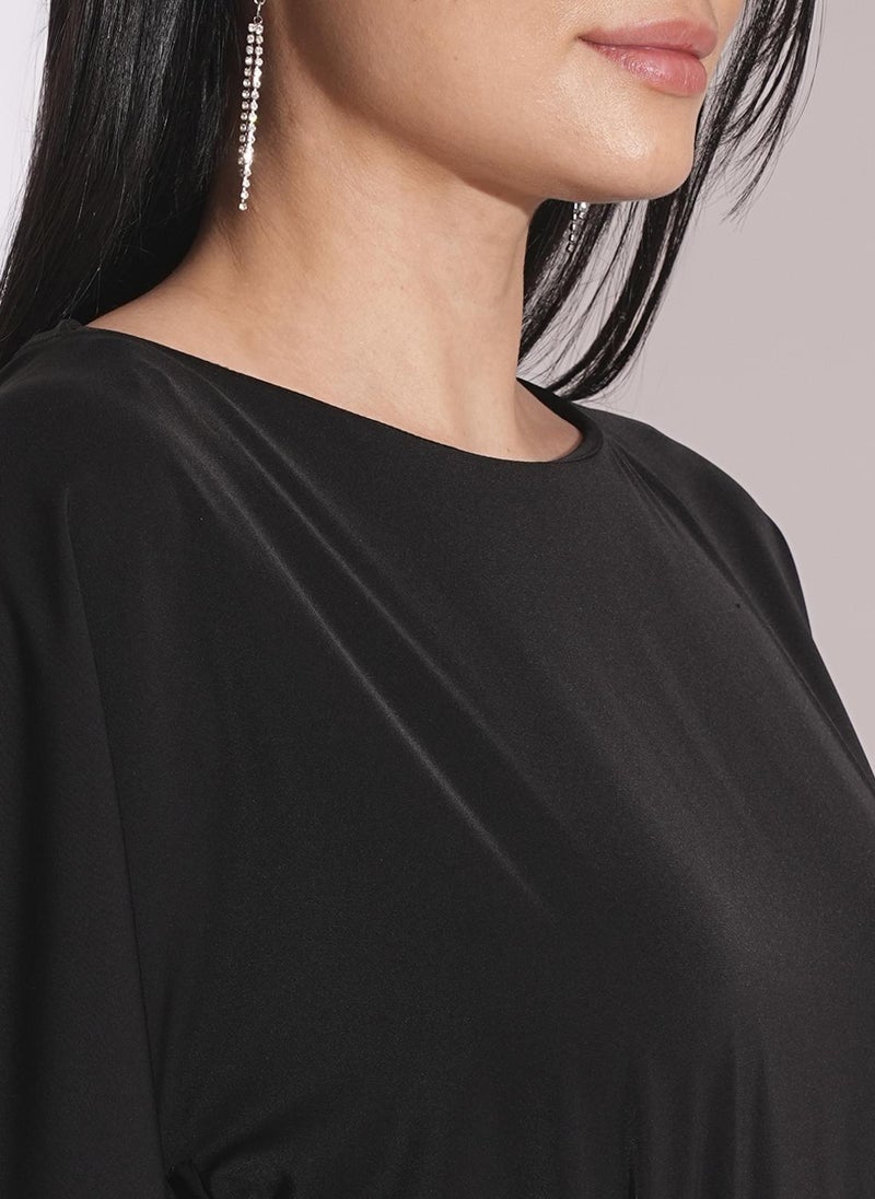 Globus Women's Black Party Jumpsuit with Boat Neck Cape Sleeves and Waist Tie Up - Image 5