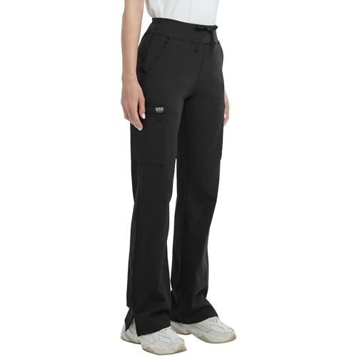 QBK High Rise Yoga Scrub Pants Women Straight Wide Leg Uniform Pants with Cargo Pocket AntiWrinkle Knit Yoga Waistband Regular Black 4XL - Image 1