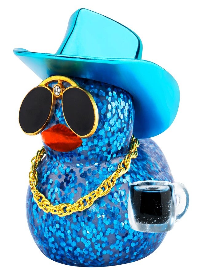 ونوو بطة مطاطية لمحبي القهوة من وونو، زينة لوحة القيادة للسيارة، بطة أمريكانو مثلجة، بطة إسبريسو صغيرة لامعة مزينة بالترتر، أزرق داكن - Image 1