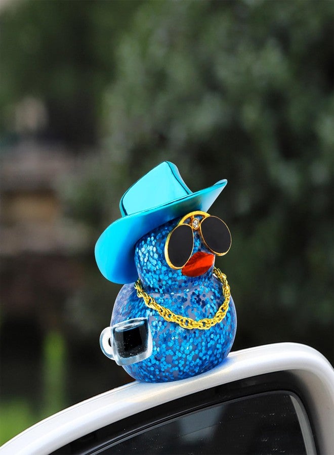 ونوو بطة مطاطية لمحبي القهوة من وونو، زينة لوحة القيادة للسيارة، بطة أمريكانو مثلجة، بطة إسبريسو صغيرة لامعة مزينة بالترتر، أزرق داكن - Image 3