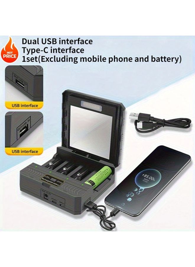 Black USB Smart Charger For 18650 26650 21700 3 7V Lithium Ion Batteries 1 Set - Image 1