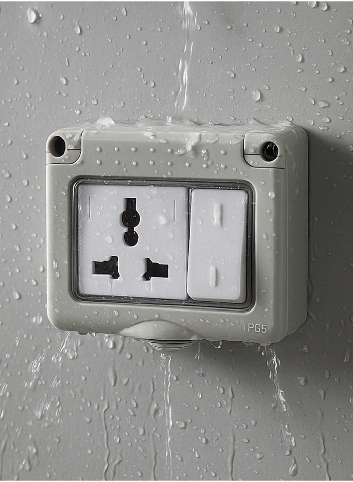 MODI Waterproof Wall Socket with Switch – Outdoor 1 Gang Universal Plug, IP55 Dust & Water Resistant, 10A 250V, Durable ABS Cover - Image 1