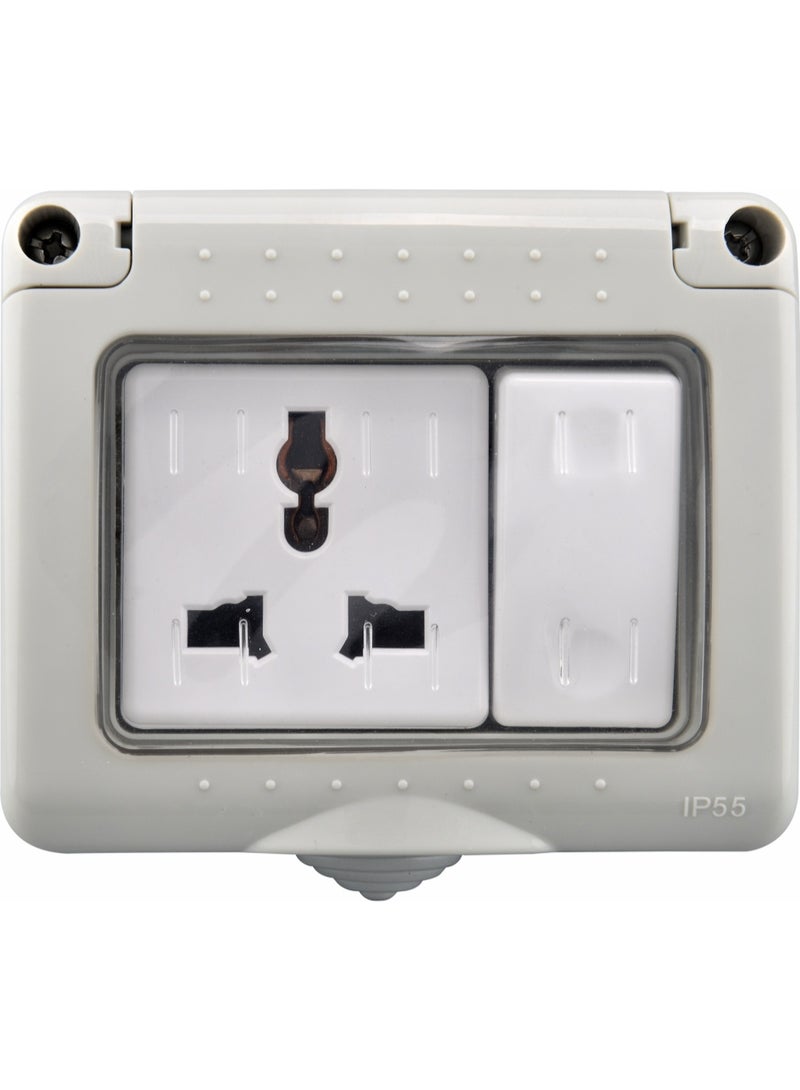 MODI Waterproof Wall Socket with Switch – Outdoor 1 Gang Universal Plug, IP55 Dust & Water Resistant, 10A 250V, Durable ABS Cover - Image 2