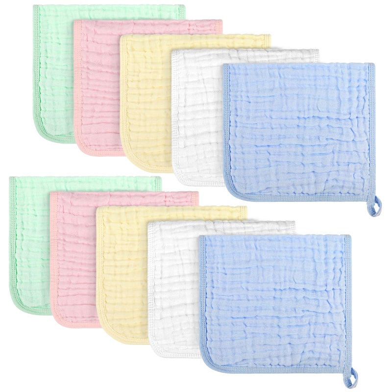 AIDEA Burp Cloths and Washcloths for Baby, Absorbent Cotton Muslin Baby Towels, Large Soft Breathable Newborn Essentials for Boys and Girls, Newborn Essentials, 10 Pack, 20"x10" - Image 1