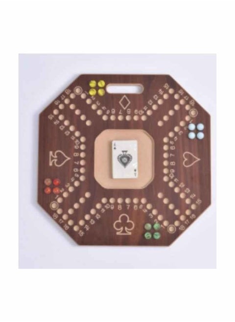 Wooden Jackaroo Game for 4 Players with Marbles and Cards, Wooden Jackaroo Game 45x45cm