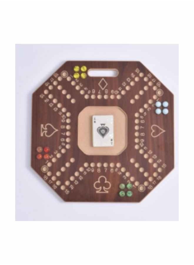 Wooden Jackaroo Game for 4 Players with Marbles and Cards, Wooden Jackaroo Game 45x45cm