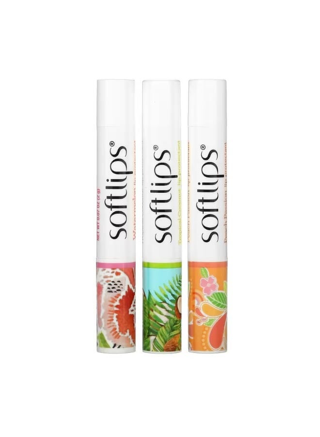 Softlips Lip Protectant Watermelon Tropical Coconut Peach Passion 3 Pack 0.07 oz 2 g Each - Image 1