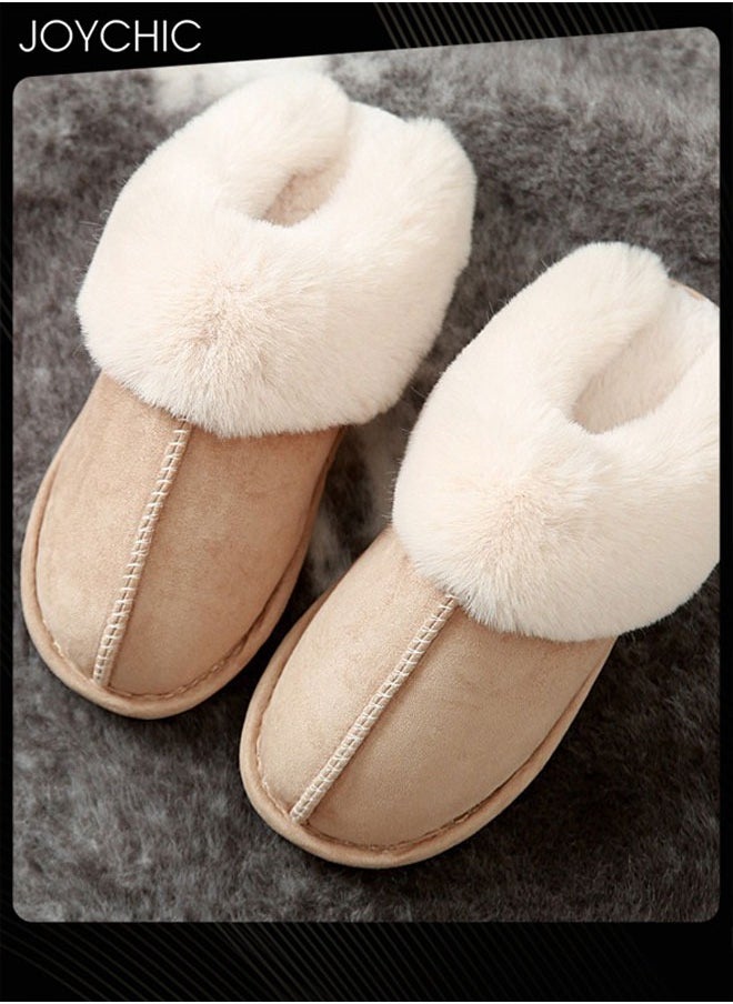 Joychic - Womens Winter Flat Bedroom Slippers Memory Foam Slippers Fluffy Slippers Warm Soft House Slippers for Women Non-Slip Indoor Outdoor Khaki - Image 1