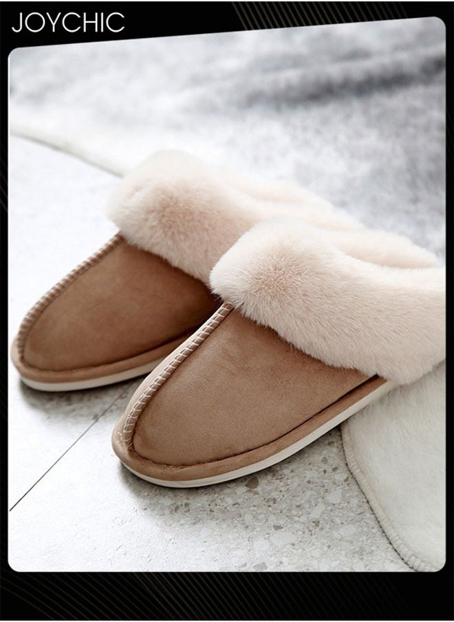 Joychic - Womens Winter Flat Bedroom Slippers Memory Foam Slippers Fluffy Slippers Warm Soft House Slippers for Women Non-Slip Indoor Outdoor Khaki - Image 1