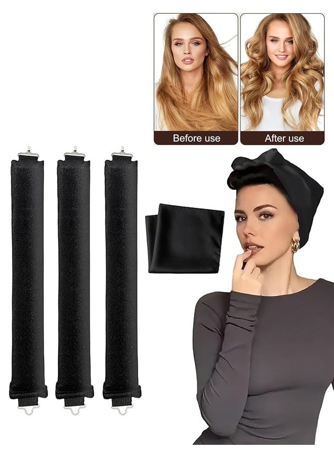 Generic 3 Pcs Heatless Hair Curling Sticks, Flexible Heatless Curling Rods for Long Hair, No Heat Hair Rollers Overnight Soft DIY Wave Hair Curlers Rode, Soft Overnight Curl Rods with Hook, Black  - Image 1