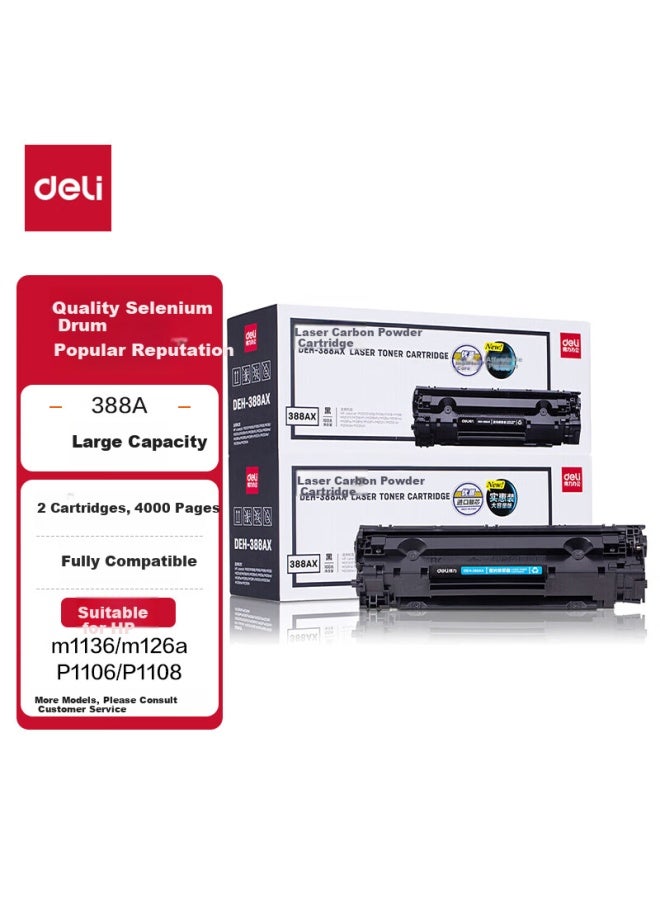 Deli 388a Toner Cartridge, 88a Toner Cartridge Compatible With Hp Printers Hp P1008 P1106 P1108 M1136 M126a M126nw M128fn Toner Cartridge, 2 Pieces, Deh-388ax2 - Image 1